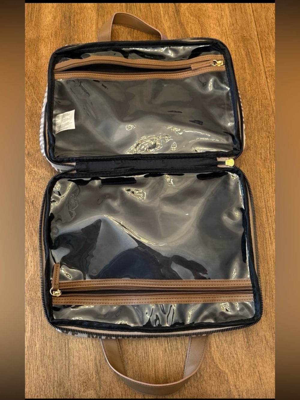 Steve Madden Beige Logo-Print Toiletry Bag with Gold Plaque - Picture 3 of 5